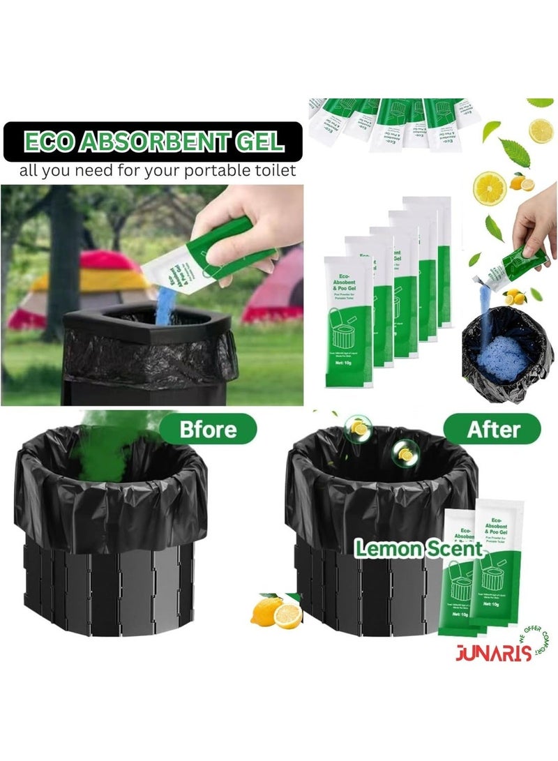 جوناريس مسحوق جل ماص للمرحاض المحمول، عبوة من 20 قطعة | مُصلِّب نفايات البراز برائحة الليمون، مسحوق ماص للبول لمراحيض التخييم، وأكياس النونية، والمركبات الترفيهية، ومجموعات الطوارئ (عبوة جل للبراز من 20 قطعة) - Image 2